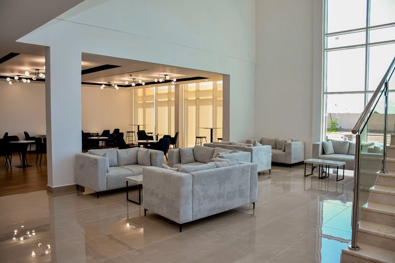 Lobby lounge seating beside the café