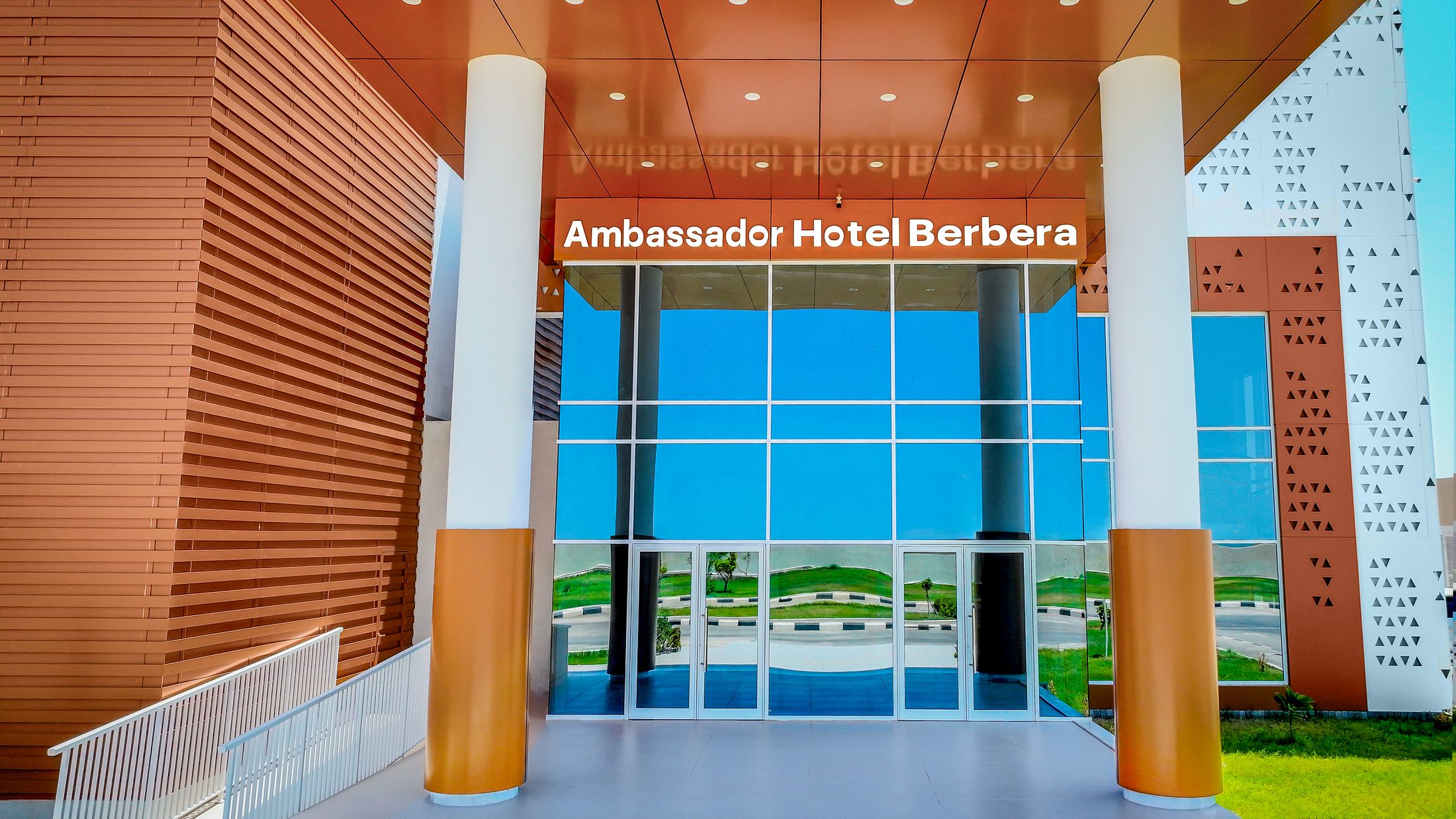 Hotel entrance and signage